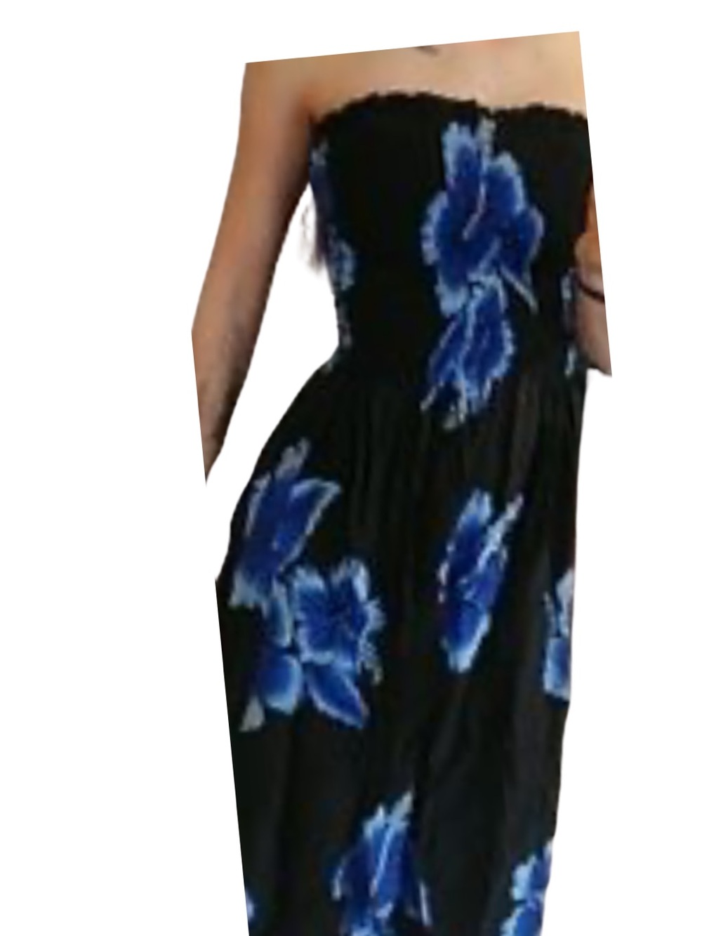 Hawaiian Black Floral Halter Dress with Blue flowers. Lightweight size SM